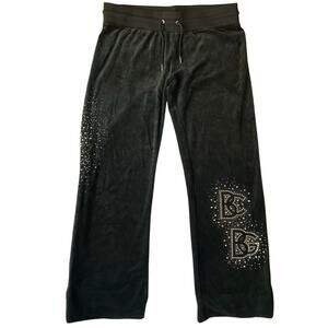 BCBGMAXAZRIA Women Velvet Pants size L Black Slightly Flared Rhinestones Trendy